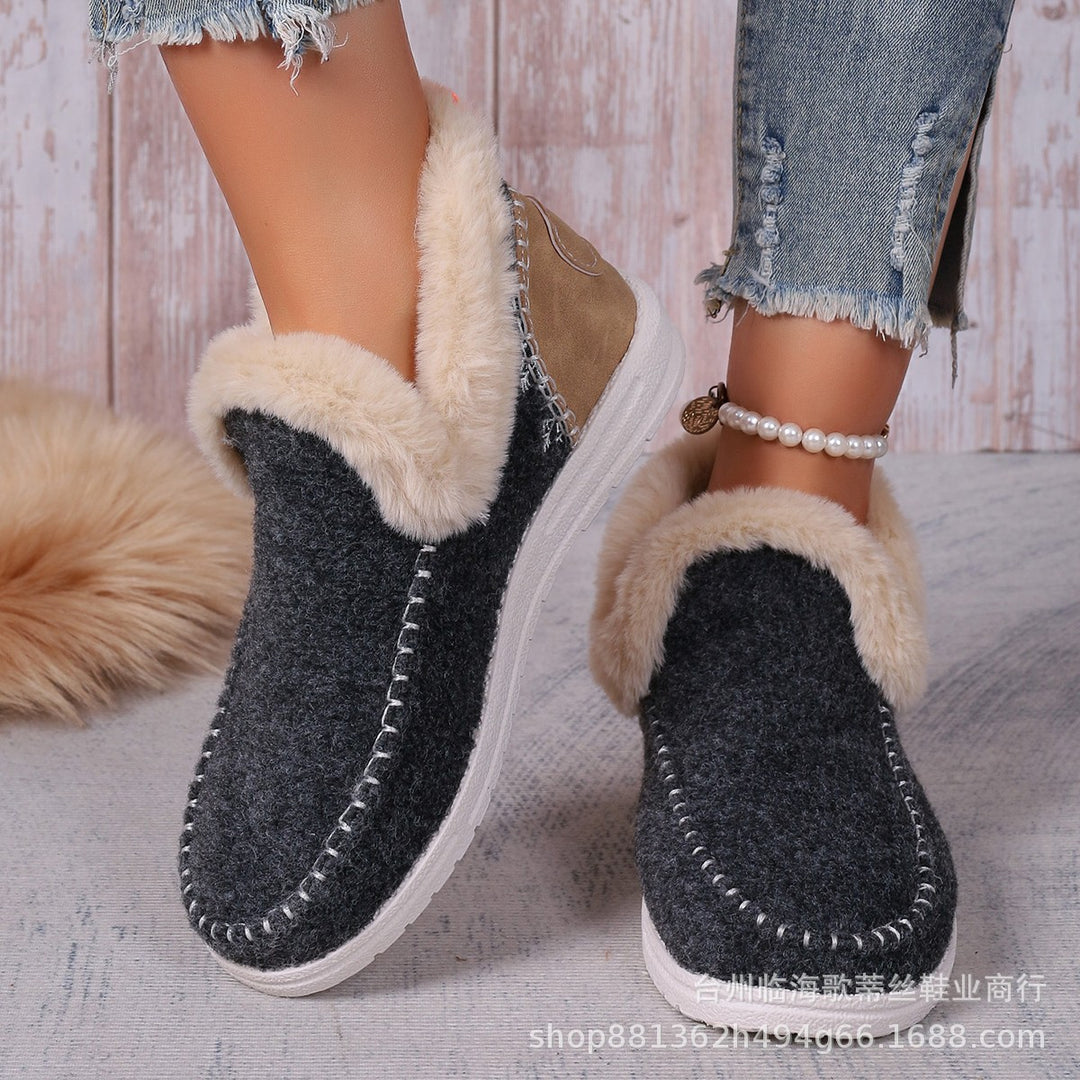 Damen Gefütterte Kurzstiefel-Hausschuhe mit Faux-Fellkragen und rutschfester Gummisohle – Lioré