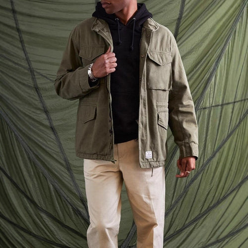 Herren lässige Utility-Jacke mit praktischen Taschen und hohem Kragen Echoarchiv