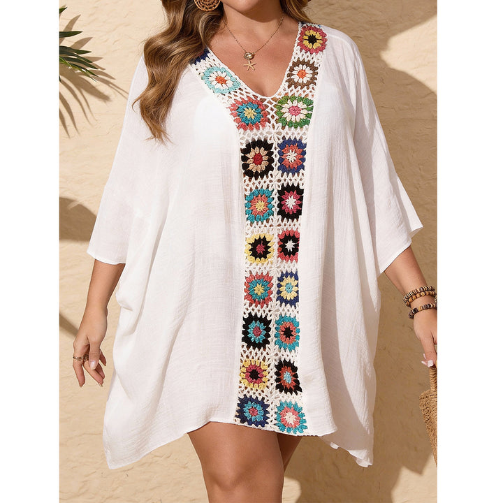 Damen Strandkaftan mit bunten Häkelelementen und V-Ausschnitt Echo Archiv