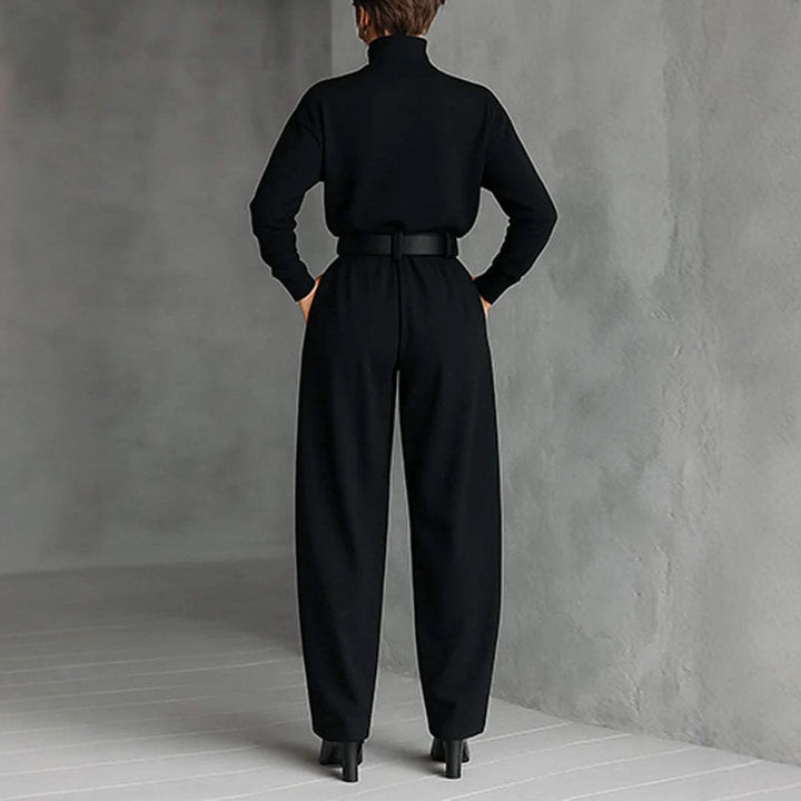 Damen nan elegante hochgeschnittene Plisseehose mit weitem Bein und Rollkragen-Feinstricktop Echo Archiv