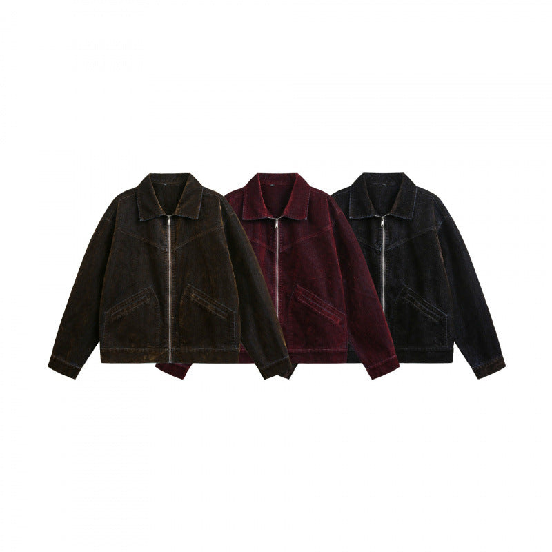 Herren Kastige Cord-Blousonjacke mit Metallreißverschluss, Hemdkragen und schrägen Eingrifftaschen Echo Archiv