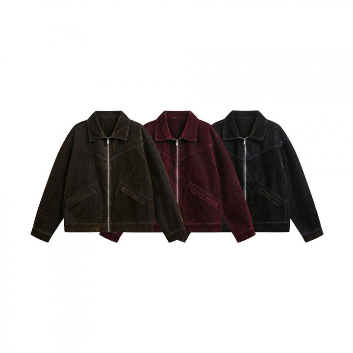 Herren Kastige Cord-Blousonjacke mit Metallreißverschluss, Hemdkragen und schrägen Eingrifftaschen Echo Archiv