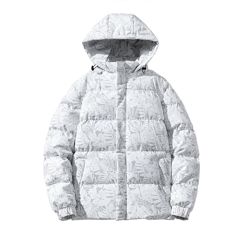 Herren Nano-Steppjacke mit Kapuze und botanischem Allover-Druck, winddichtem Außenmaterial und thermischer Synthetikfüllung – Taviero