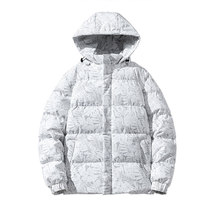 Herren Nano-Steppjacke mit Kapuze und botanischem Allover-Druck, winddichtem Außenmaterial und thermischer Synthetikfüllung – Taviero