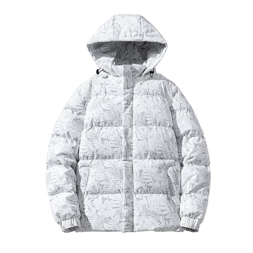 Herren Nano-Steppjacke mit Kapuze und botanischem Allover-Druck, winddichtem Außenmaterial und thermischer Synthetikfüllung – Taviero