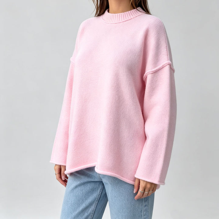 Damen Oversize-Boxy-Pullover mit kurzem Stehkragen und dekorativer Kantennaht – Mavelle