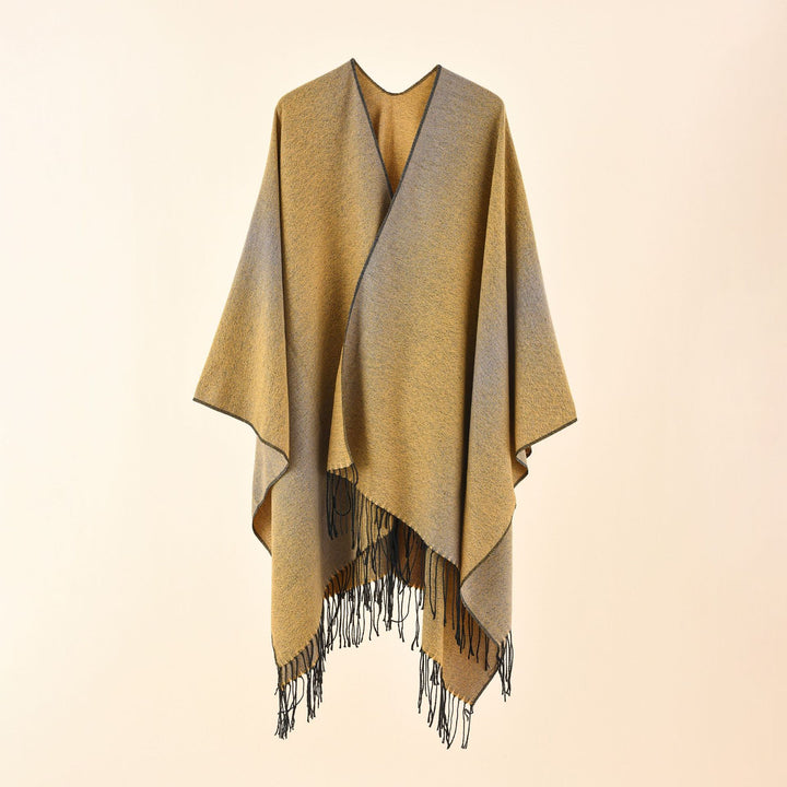 Damen Cape-Poncho aus leichtem Glanzstrick mit Ombre-Effekt und Fransensaum Echo Archiv