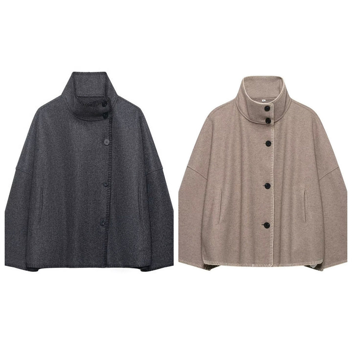 Damen Wollmix-Cape mit hohem Stehkragen, dekorativer Ziernaht und Knopfleiste Echo Archiv