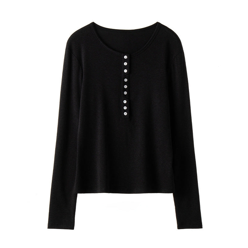 Damen Langärmeliges Henley-Shirt aus feinem Jersey mit dekorativer Knopfleiste Echo Archiv