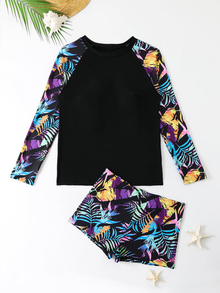 Damen Sportlicher Langarm-Badeanzug mit floralem Muster Echo Archiv