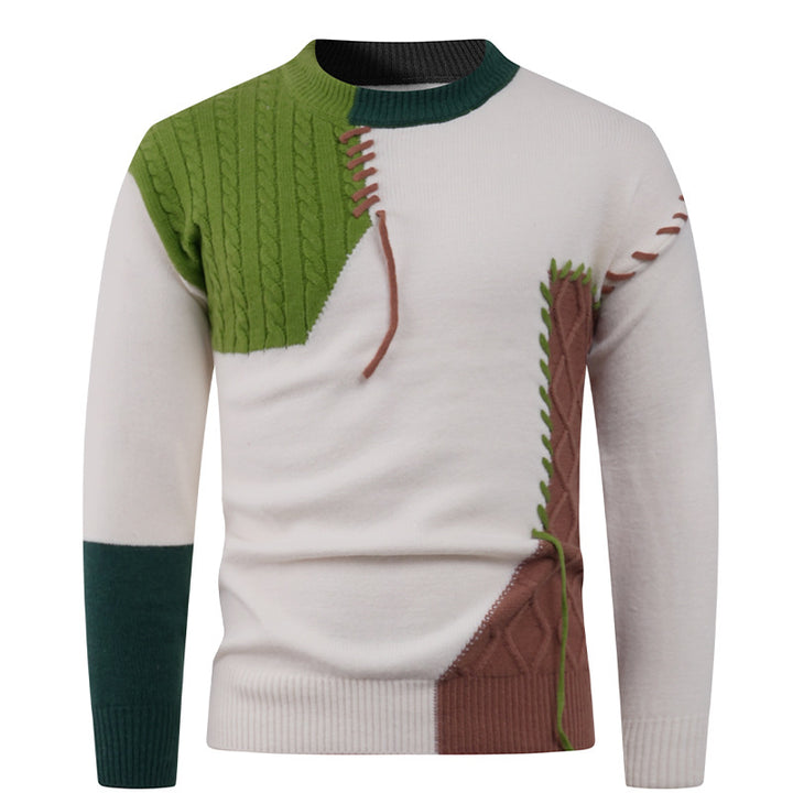 Herren nan Patchwork-Strickpullover mit Zopfstrick-Einsätzen und dekorativen Nahtapplikationen Echo Archiv
