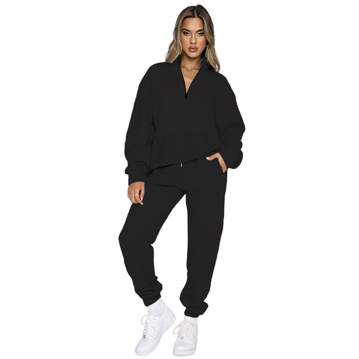Damen nan French‑Terry Relax‑Loungewear‑Set mit halbem Reißverschluss, Kängurutasche und taillierter, schmal zulaufender Jogginghose Echo Archiv