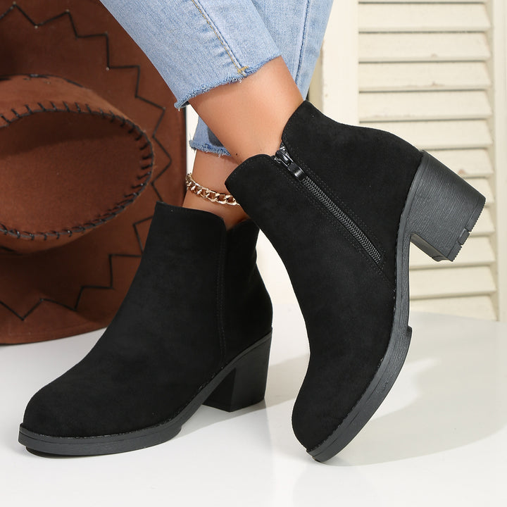 Damen Ankleboots mit mittelhohem Blockabsatz, seitlichem Reißverschluss und Velours‑Optik Echo Archiv