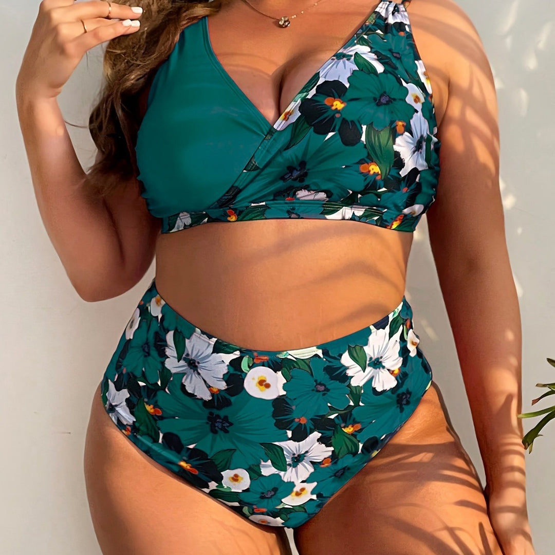 Damen Hochgeschnittener Bikini mit Wickeldesign und floralem Muster Echo Archiv