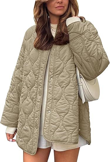 Damen gesteppte Oversize-Steppjacke mit Druckknopfleiste und gerundetem Saum Echo Archiv