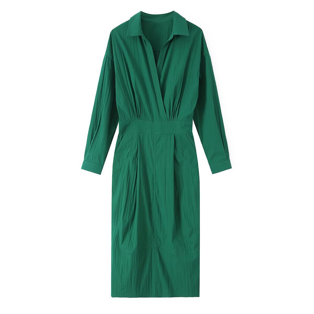 Damen Hemdblusen-Midikleid mit V-Ausschnitt, elastischer Taille und aufgesetzten Taschen Echo Archiv
