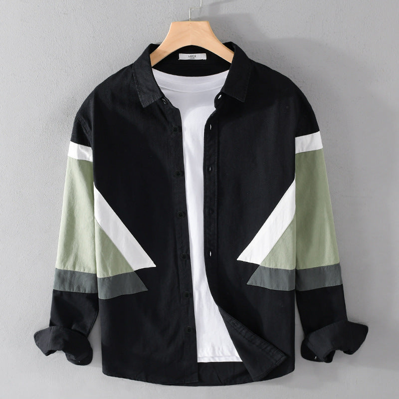 Herren Colorblock-Hemd aus Baumwollmix mit langen Ärmeln und kontrastierenden Paneelen Echoarchiv