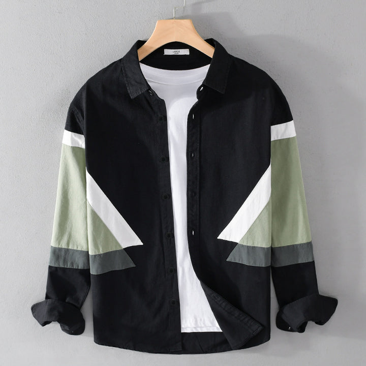 Herren Colorblock-Hemd aus Baumwollmix mit langen Ärmeln und kontrastierenden Paneelen Echoarchiv