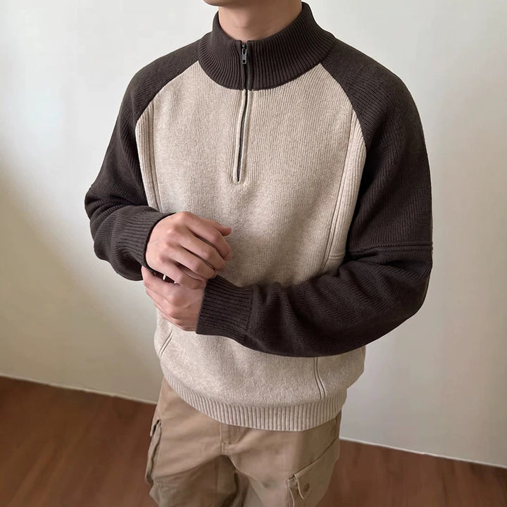 Herren Halbzip-Pullover mit Strickmuster Echoarchiv