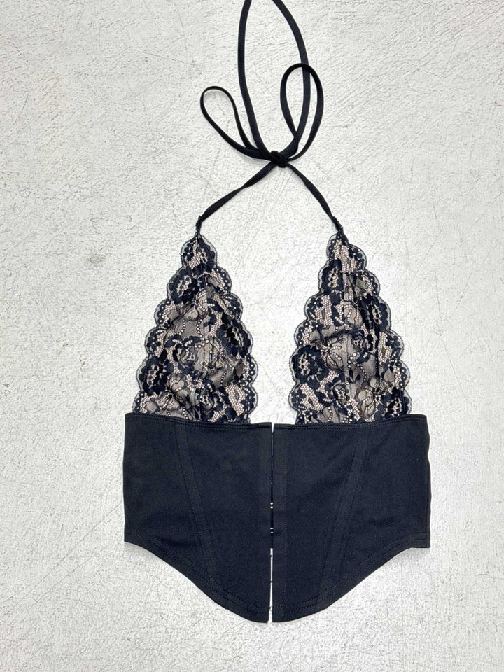 Damen Spitzen-Corsage mit tiefem V-Ausschnitt und raffinierten Trägern Echo Archiv