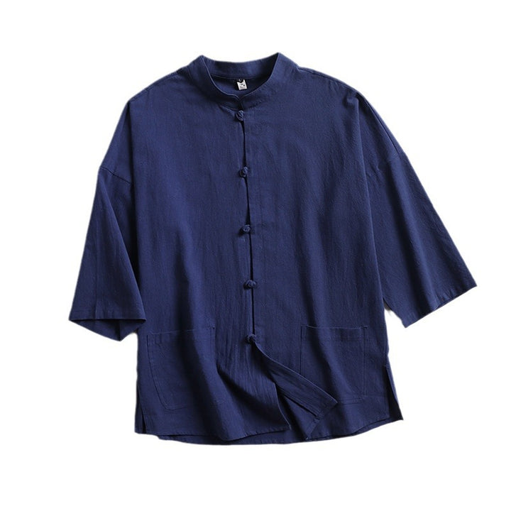 Unisex Locker geschnittene Leinen-Baumwoll Jacke mit Stehkragen Echoarchiv