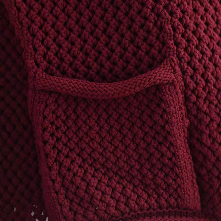 Damen Kurzgeschnittene strukturierte Strickjacke mit goldfarbenen Zierknöpfen und aufgesetzten Taschen Echo Archiv