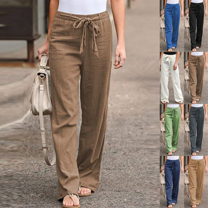 Damen nan lässige Leinenmix Weitebein Hose mit Kordelzug Echo Archiv