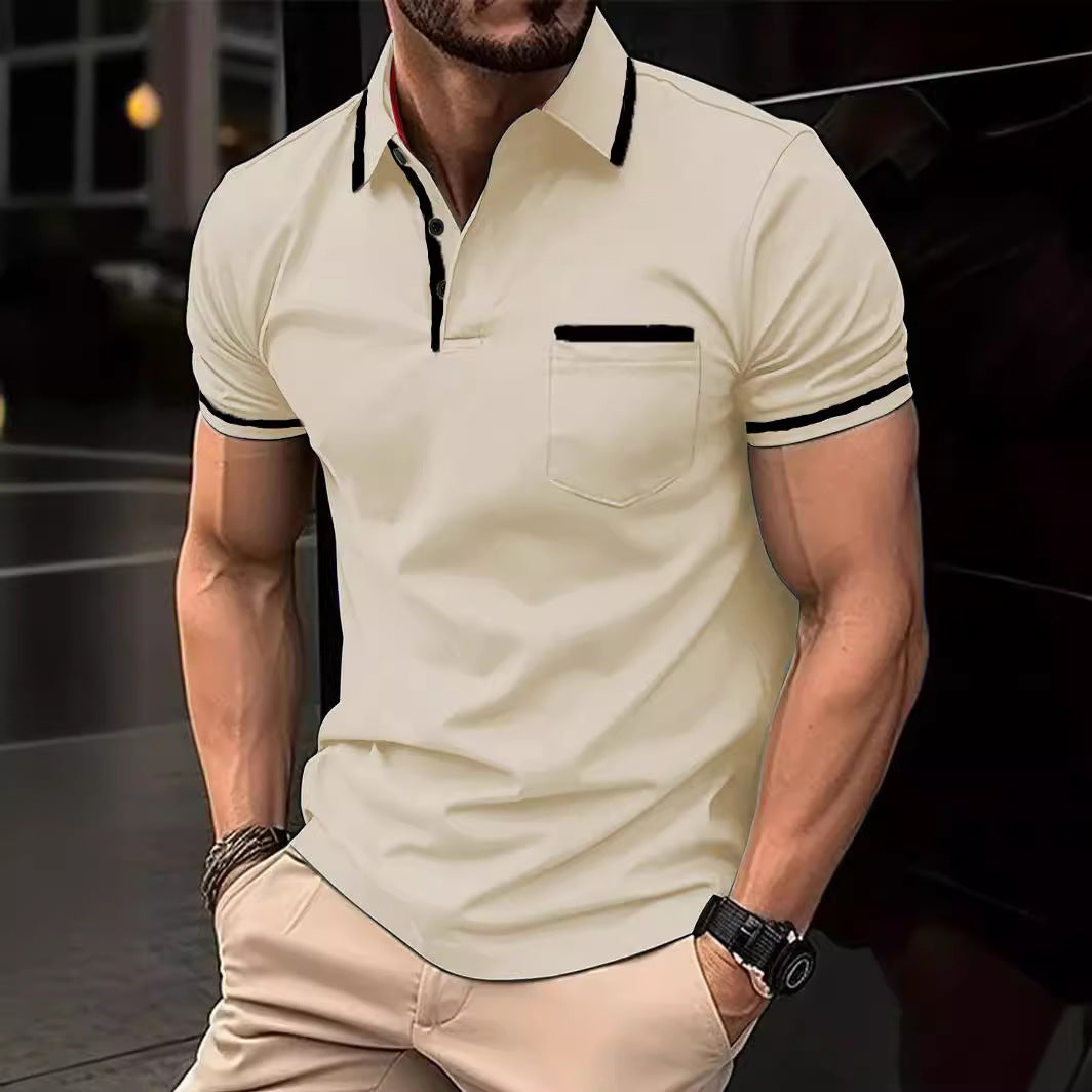 Herren modisches Kurzarm-Polohemd mit kontrastierenden Details Echoarchiv