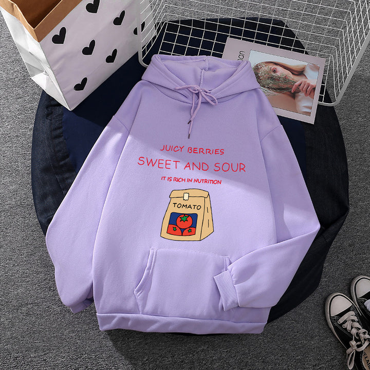 Damen Oversize-Kapuzenpullover mit verspieltem Tomatenprint, Kängurutasche und weichem Fleecefutter – Auréline