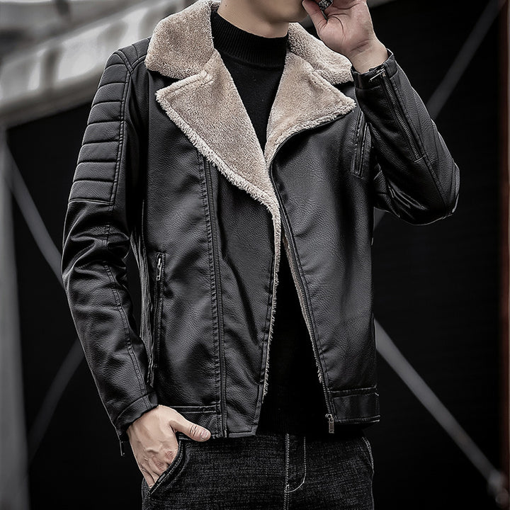 Herren Piloten-Lederjacke mit Teddyfutter, breitem Umlegekragen und gesteppter Ärmeldetail Echo Archiv