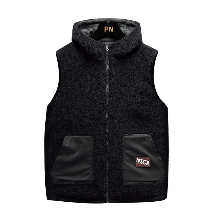 Herren Teddy-Fleece-Weste mit Stehkragen, Reißverschluss und aufgesetzten Taschen – Marzano