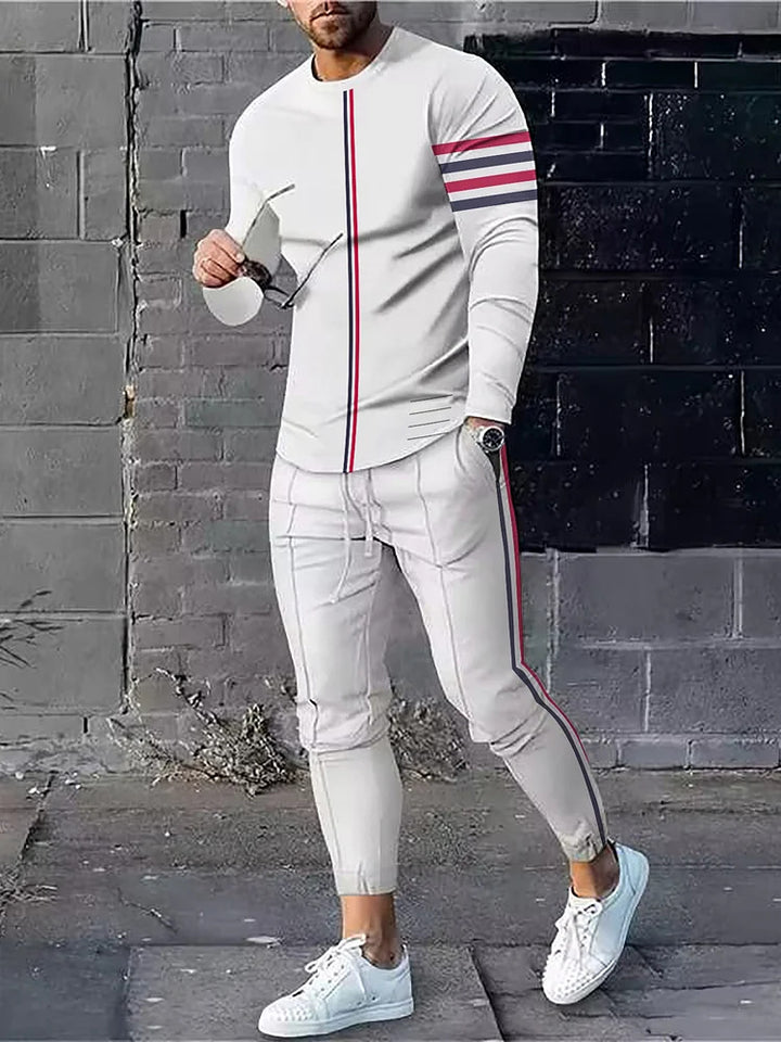 Herren sportliches Set aus Langarmshirt und Jogginghose mit modernem Streifenmuster Echoarchiv