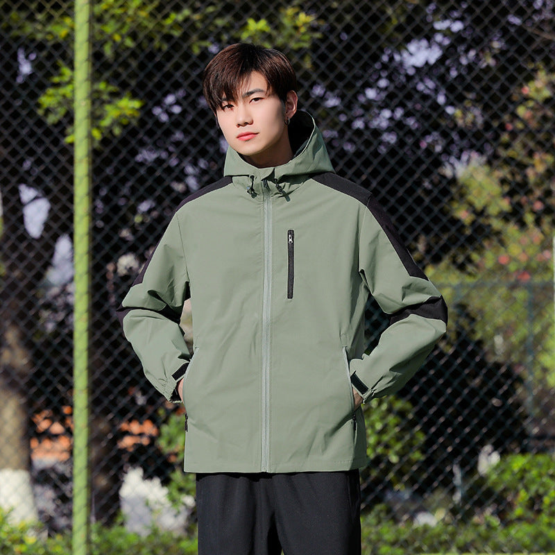 Herren Sportliche Softshell-Outdoorjacke mit Kapuze, Colorblock-Ärmel und wasserabweisender Membran Echoarchiv
