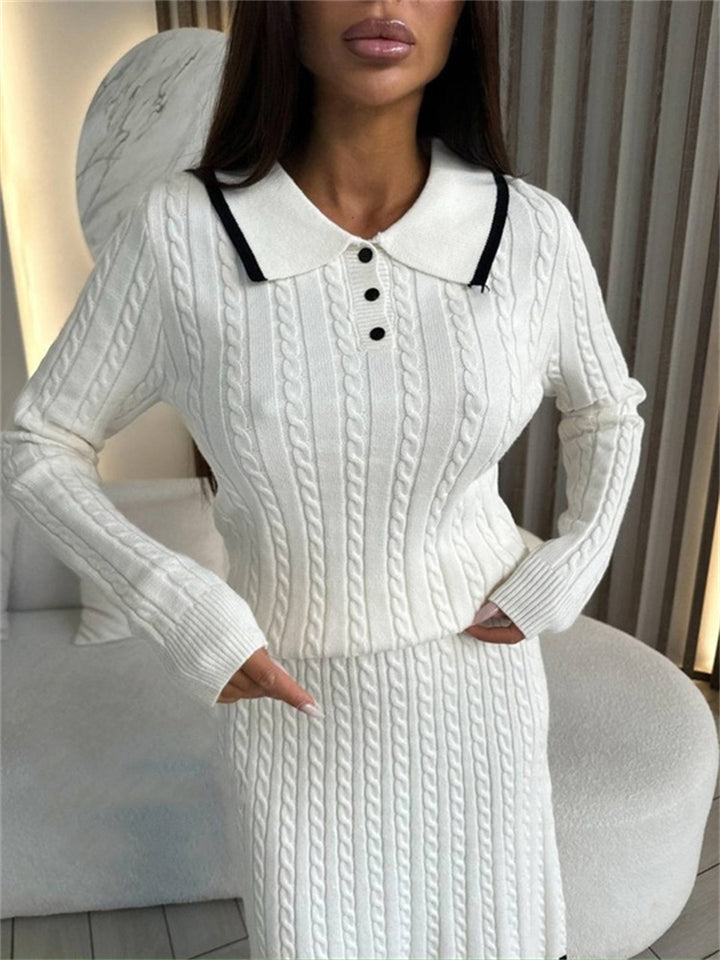 Damen Zweiteiliges Zopfstrick-Kleid mit Taillenbund und Polokragen – Mavelle