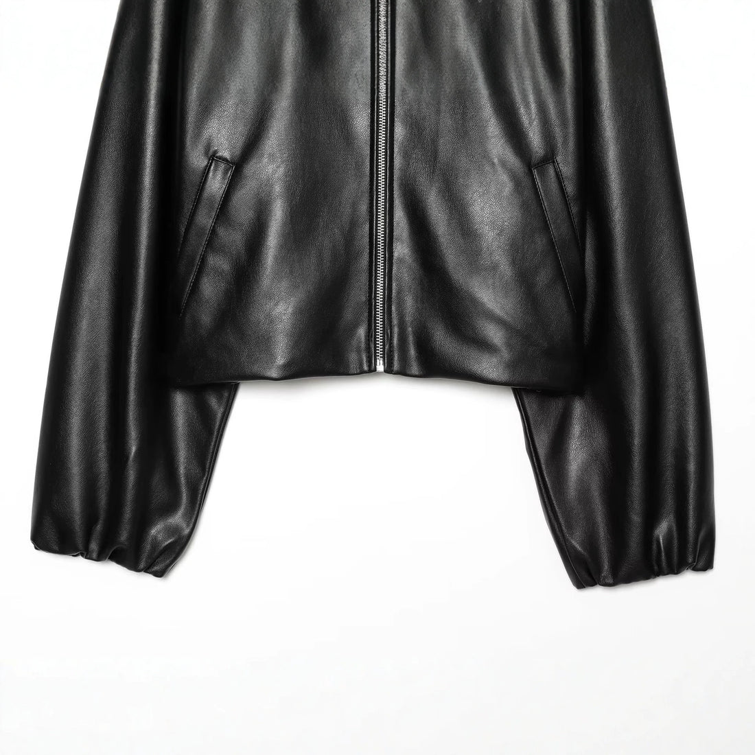 Damen Gekürzte Kunstlederjacke mit Stehkragen und Reißverschluss Echoarchiv