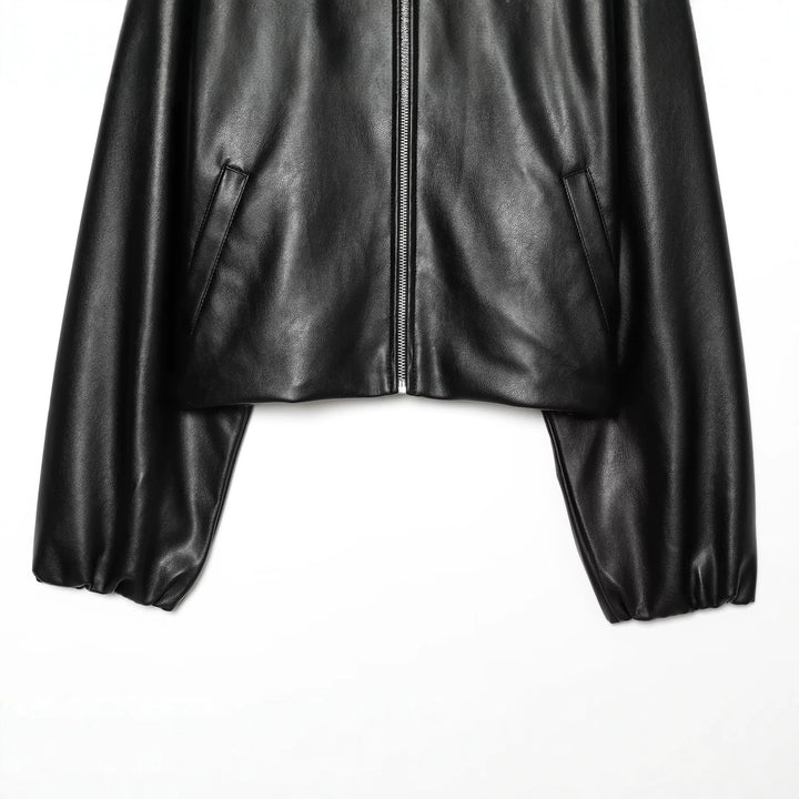 Damen Gekürzte Kunstlederjacke mit Stehkragen und Reißverschluss Echoarchiv