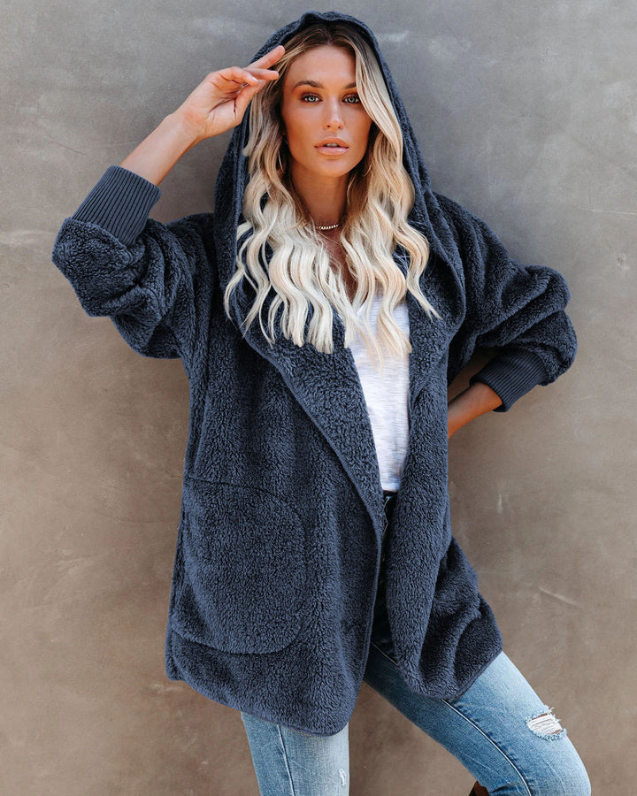 Damen Flauschige Kapuzenjacke mit Taschen und hohen Bündchen Echoarchiv