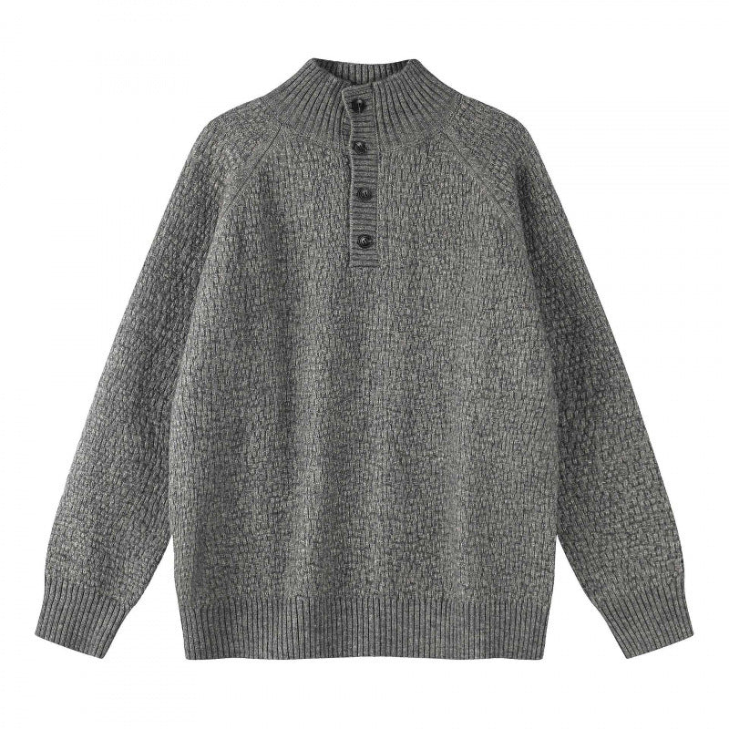 Unisex Strukturierter Halbzip-Strickpullover mit Henley-Knopfleiste und Raglanärmeln Echo Archiv