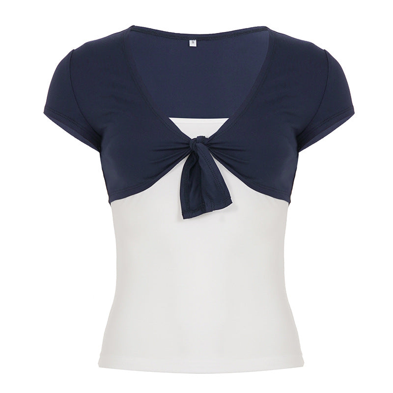 Damen lässiges Crop-Top mit verspieltem Knoten-Design und Spaghetti-Trägern Echo Archiv