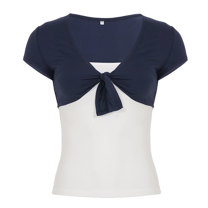 Damen lässiges Crop-Top mit verspieltem Knoten-Design und Spaghetti-Trägern Echo Archiv