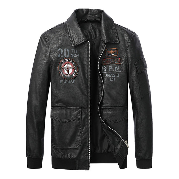 Herren Pilotenblouson im Vintage-Lederlook mit Patch‑Applikationen, Pattentaschen und Ärmel‑Utilityfach Echo Archiv