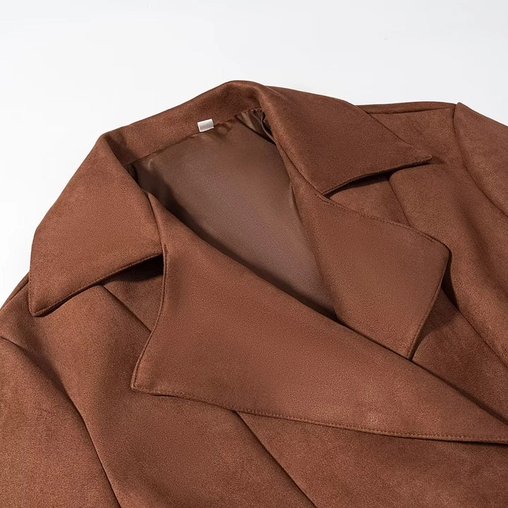 Damen nan taillierte Cropped-Wildlederoptik Jacke mit Schalkragen und Bindegürtel Echo Archiv