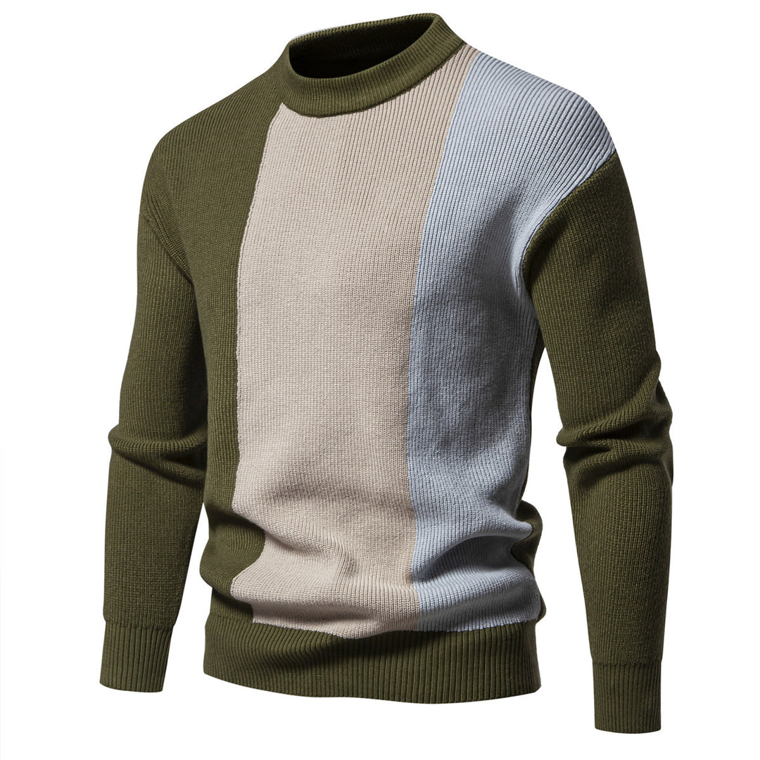Herren Strickpullover mit modernem Farbblockdesign und hohem Kragen Echoarchiv
