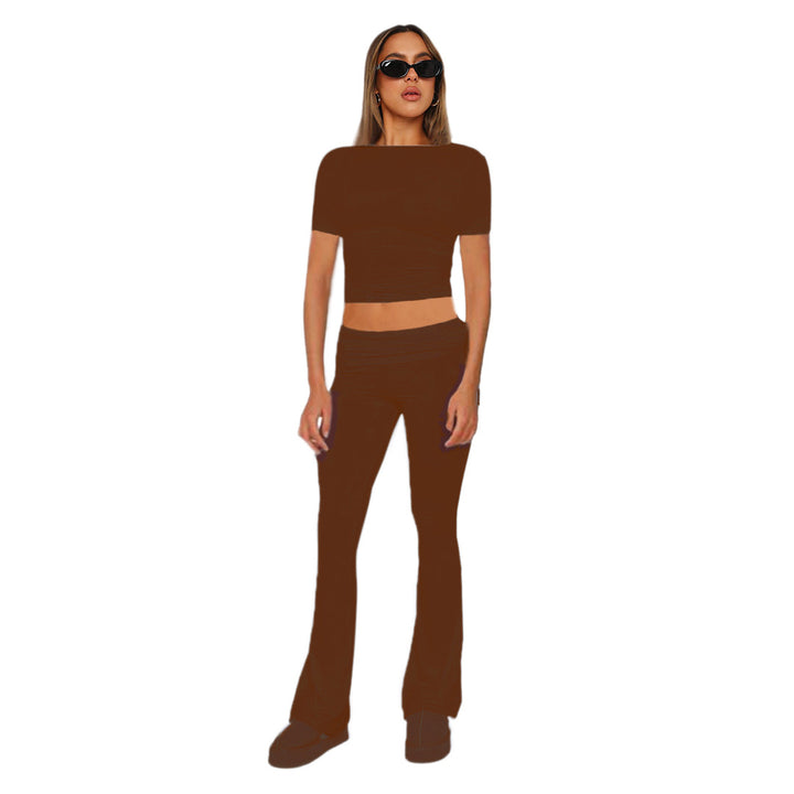 Figurbetonendes Damen-Crop-Set aus Stretch-Jersey mit hoch taillierten, ausgestellt Hosen Echoarchiv