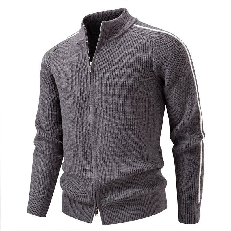 Herren nan Reißverschluss-Strickjacke mit Stehkragen, strukturierter Rippenoptik und kontraststreifen Echo Archiv