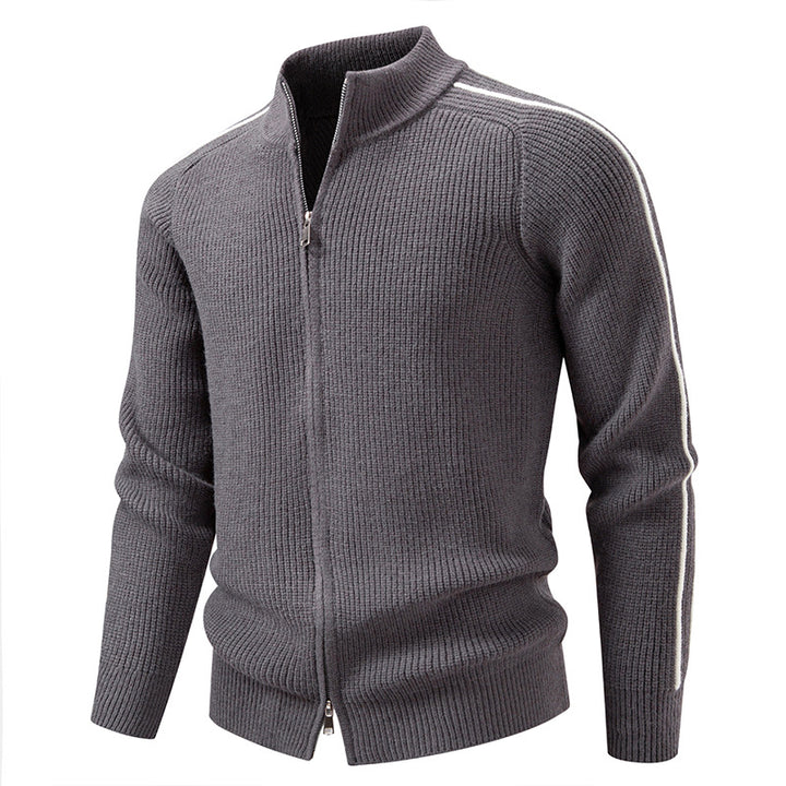 Herren nan Reißverschluss-Strickjacke mit Stehkragen, strukturierter Rippenoptik und kontraststreifen Echo Archiv