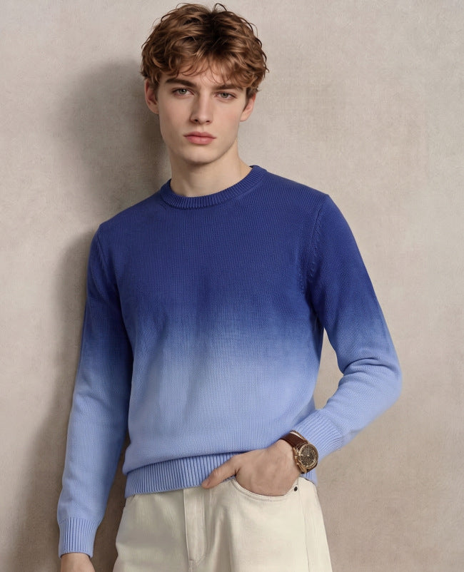 Herren Feinstrick-Pullover mit Dip-Dye-Effekt und Rundhalsausschnitt Echoarchiv