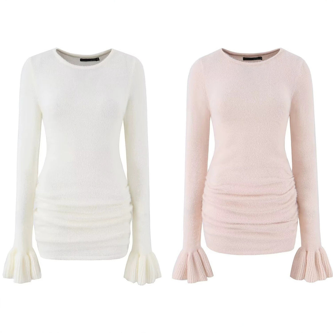 Damen Figurbetonter Feinstrick-Pullover mit geraffter Taille und Volantärmeln Echo Archiv
