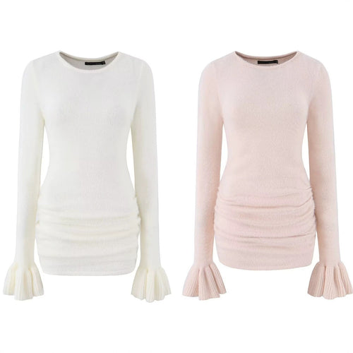Damen Figurbetonter Feinstrick-Pullover mit geraffter Taille und Volantärmeln Echo Archiv