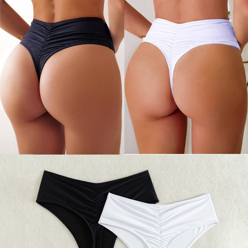 Damen Hochtaillierte Bikini-Hose mit elegantem Rüschendesign Echoarchiv